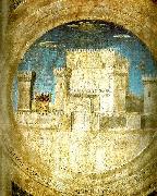 Piero della Francesca detail of the castle from st sigismund and sigismondo oil painting reproduction